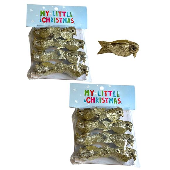 16 Songbird Ornaments Mini Tree Clip On Christmas Gold Glitter (2 Pack of 8) - Picture 1 of 7